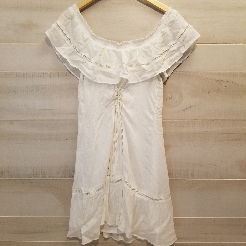 {M} NWT Francesca Casola Lace Off The Shoulder Corset Tie Back Ivory Dress - Picture 3 of 14